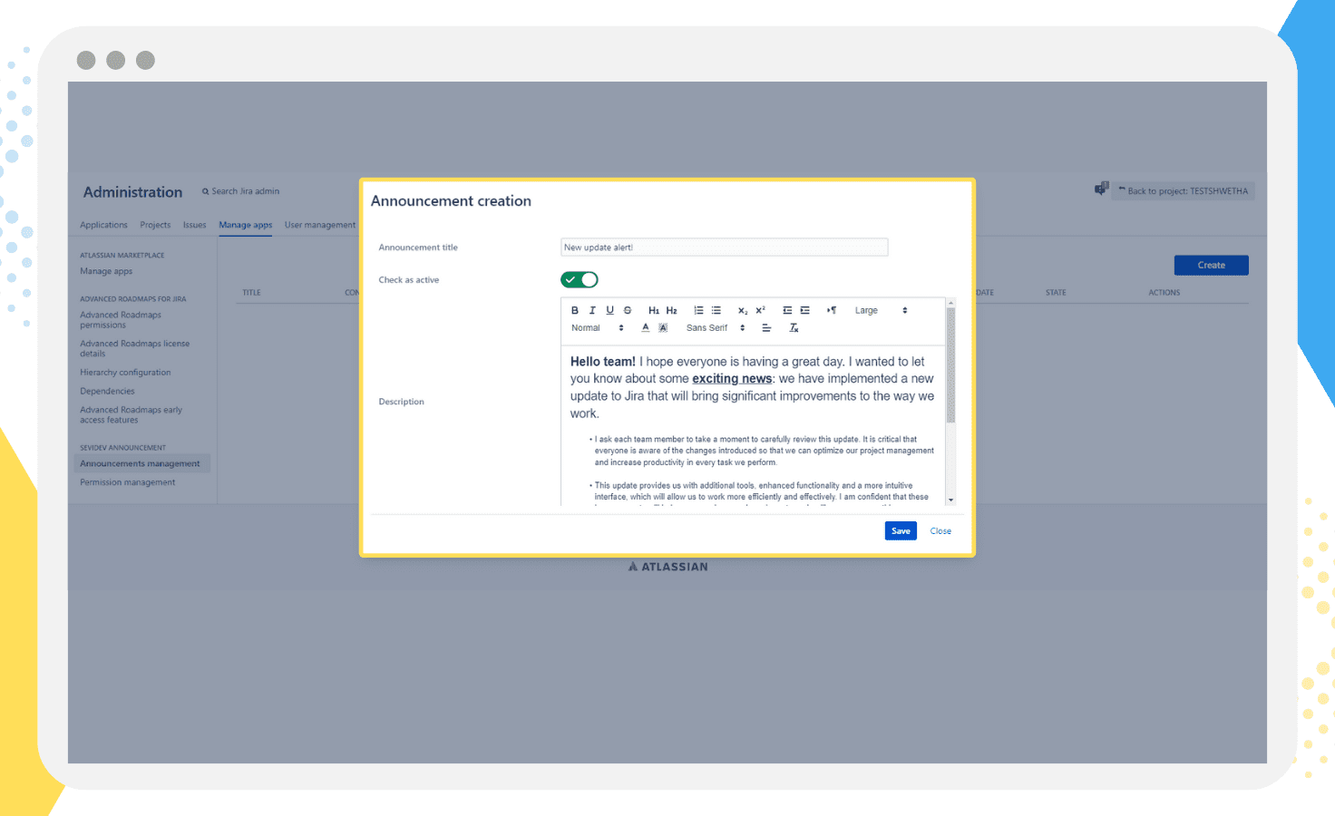 Web Image Announcements for Jira - Feature 2